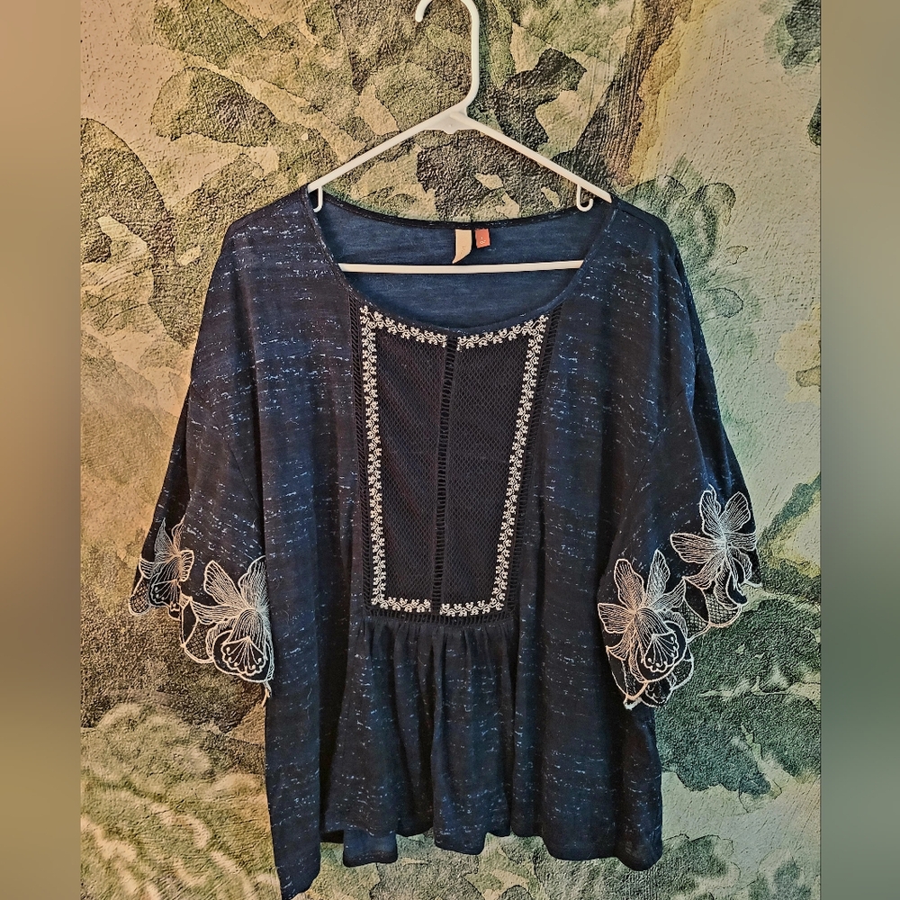 Anthropogie Pilcro Embroided Floral Blouse